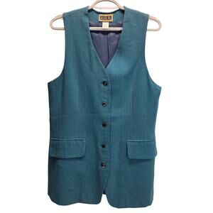 Vintage Forenza Teal Blue Sleeveless Button-Down Lined Wool Women's Vest, Small